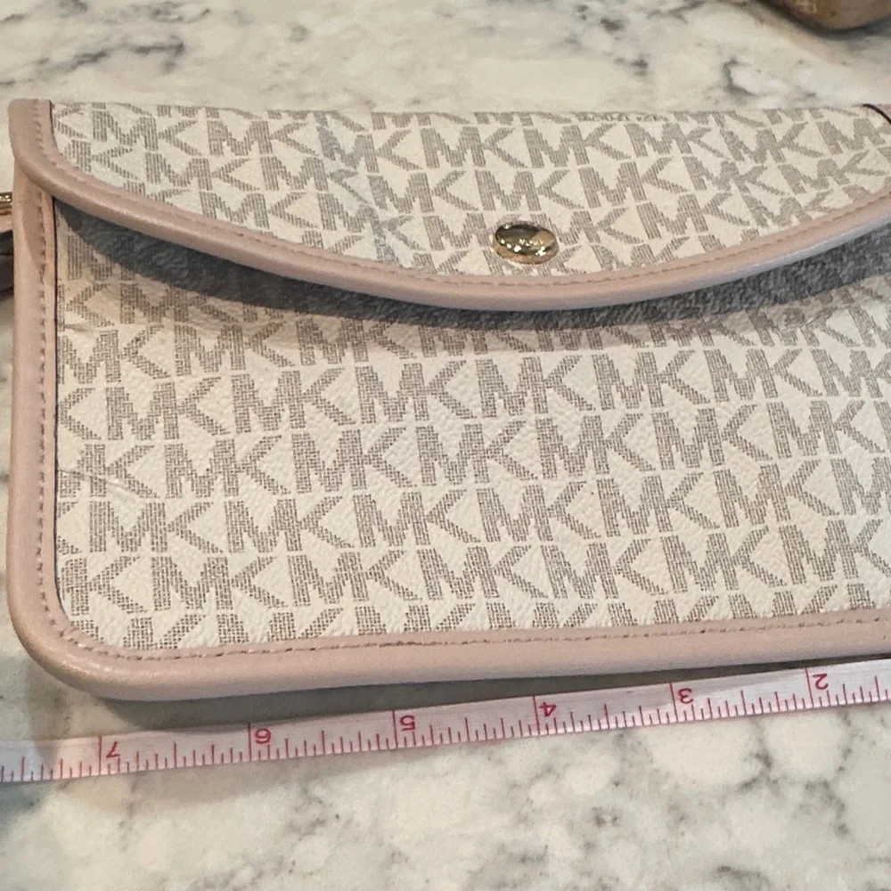 Michael Kors Beige and Pink Logo Clutch